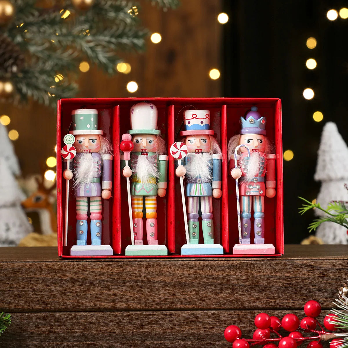 Wooden Nutcracker Ornament Set – 3/4/5 Pcs Christmas Tree Hanging Decor