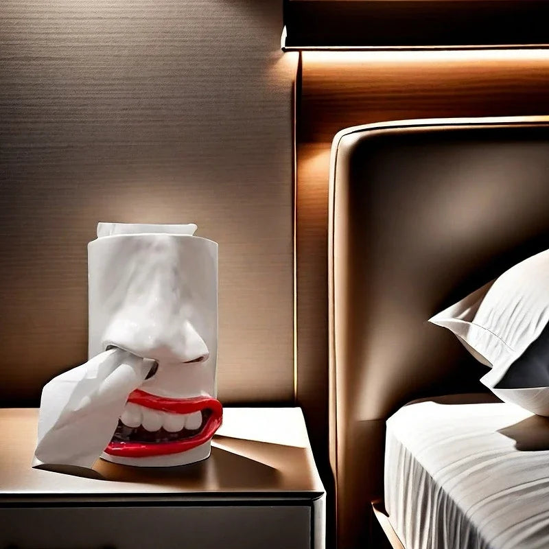 Funny Face Tissue Box – Handmade Resin Nose Tissue Holder for Home Decor