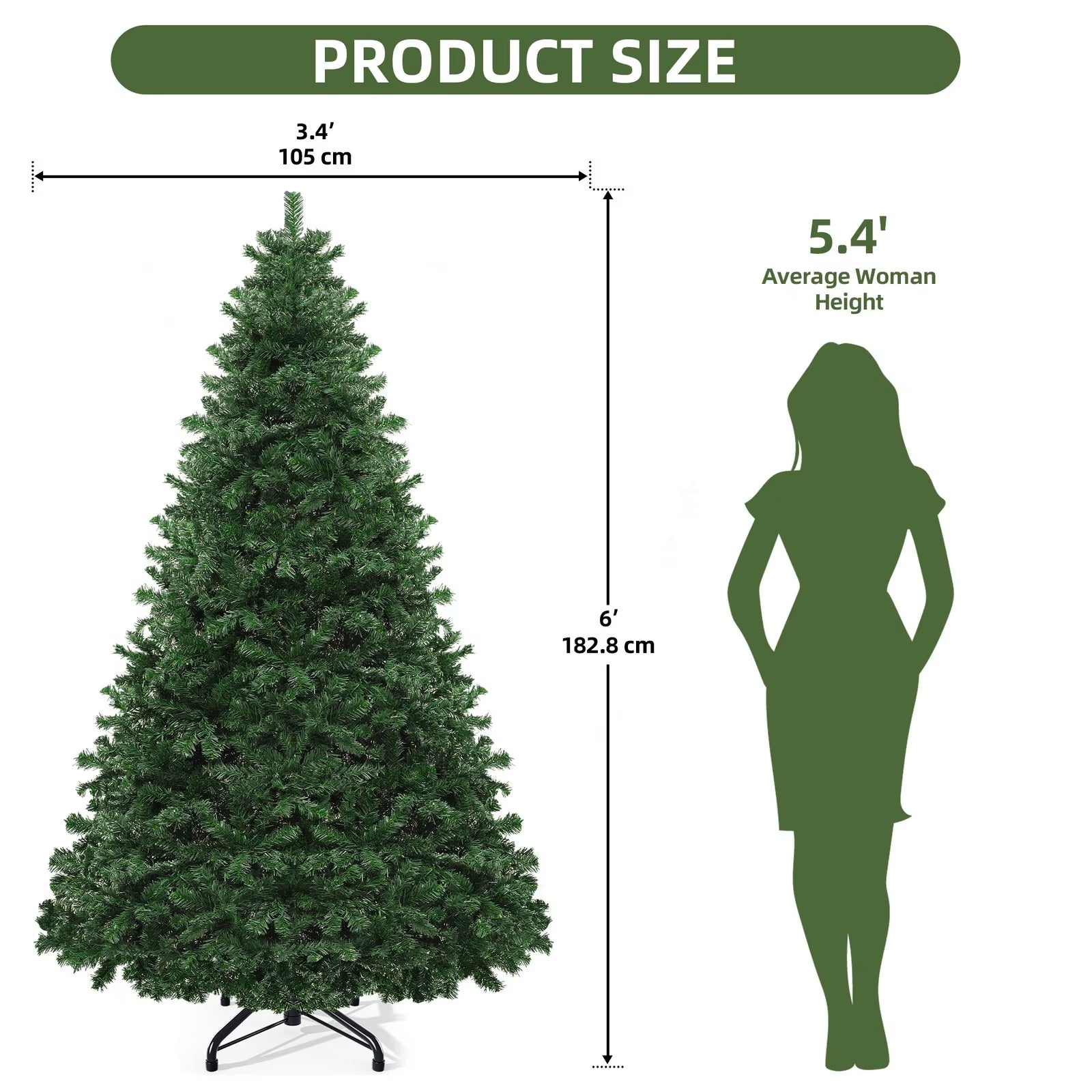 Artificial Pine Christmas Tree – Foldable Metal Base, 6ft / 7.5ft / 9ft Options