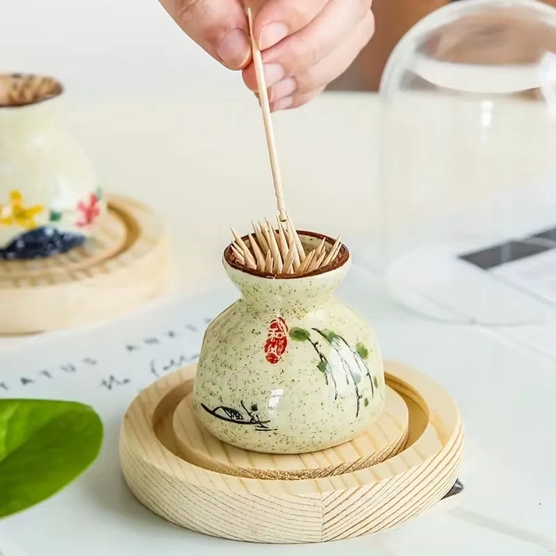 Japanese Ceramic Toothpick Holder – Mini Retro Storage Jar & Simple Cotton Swab Container