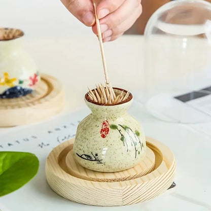 Japanese Ceramic Toothpick Holder – Mini Retro Storage Jar & Simple Cotton Swab Container