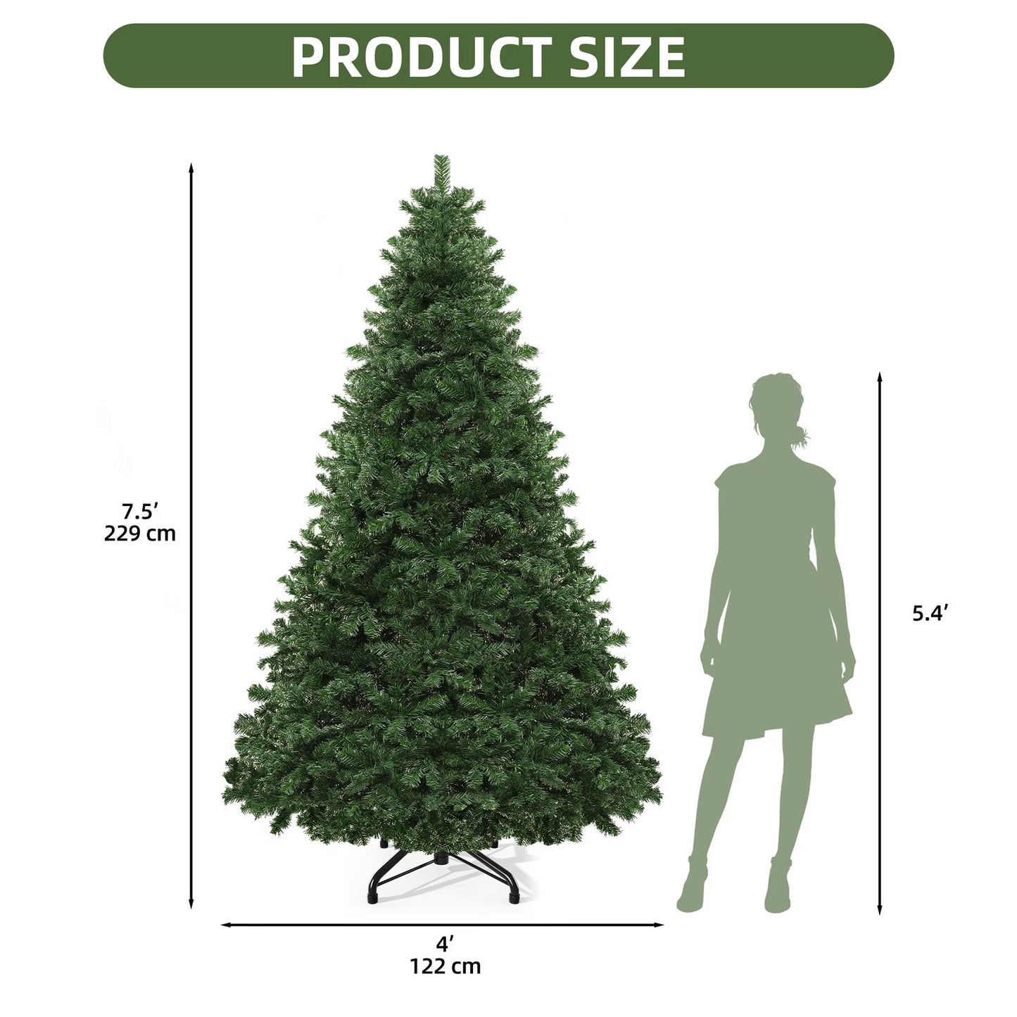 Artificial Pine Christmas Tree – Foldable Metal Base, 6ft / 7.5ft / 9ft Options