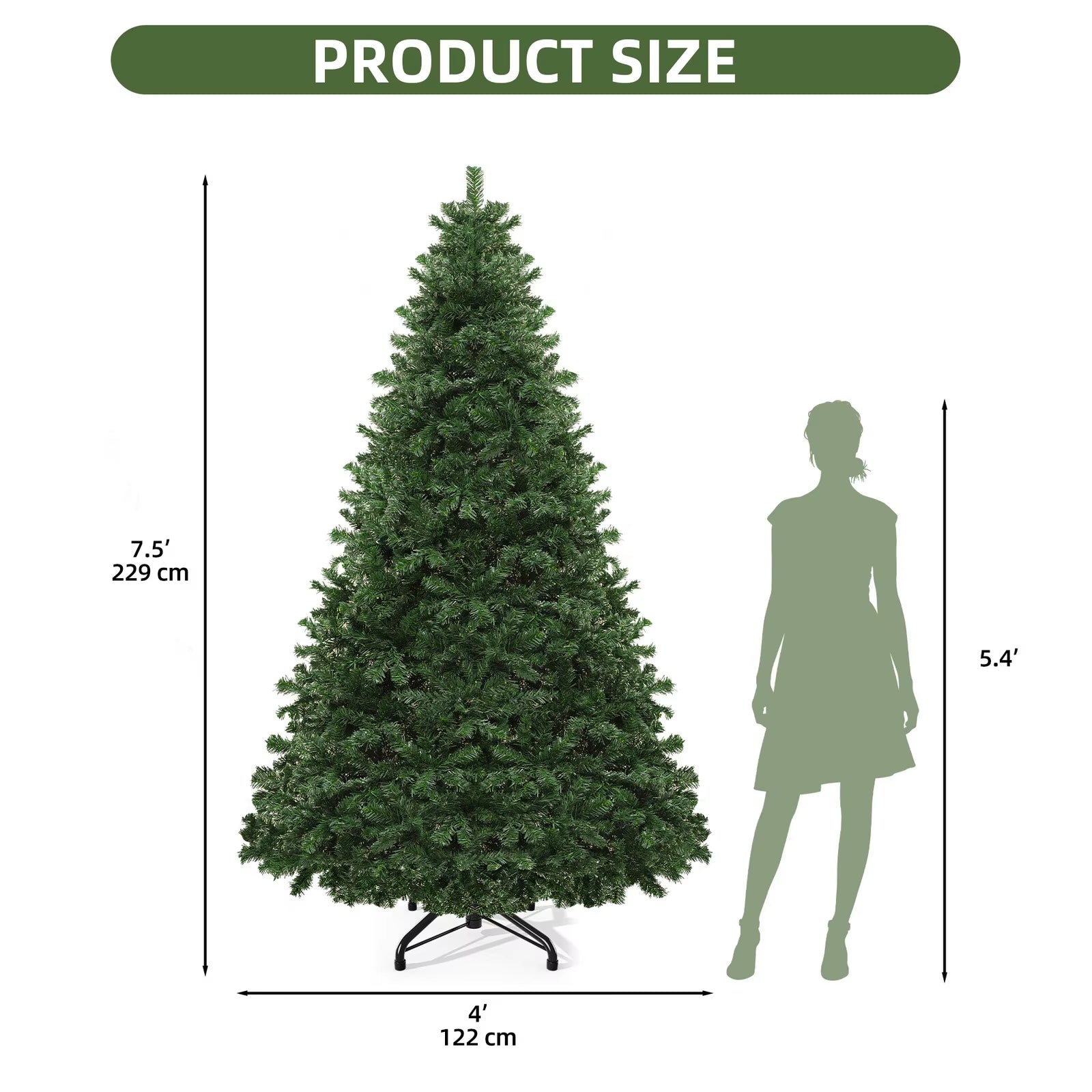 Artificial Pine Christmas Tree – Foldable Metal Base, 6ft / 7.5ft / 9ft Options