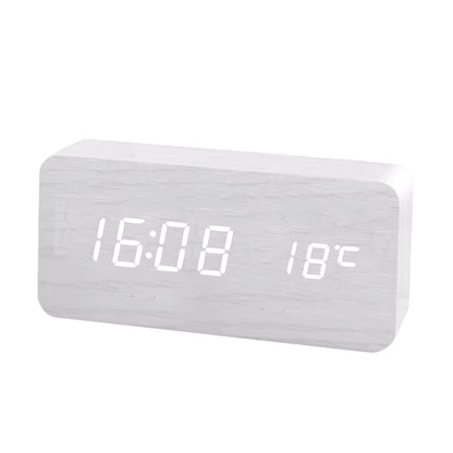 Wooden Digital Alarm Clock, LED Alarm Clock with Temperature Desk Clocks for Office,Bedside Clock