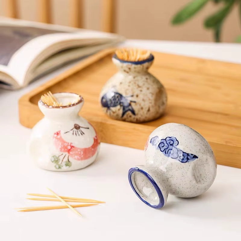 Japanese Ceramic Toothpick Holder – Mini Retro Storage Jar & Simple Cotton Swab Container