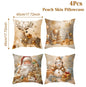 Merry Christmas Cushion Cover Set – 4 Pcs Festive Pillow Cases for Home Decor