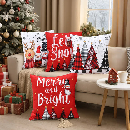 Merry Christmas Cushion Cover Set – 4 Pcs Festive Pillow Cases for Home Decor