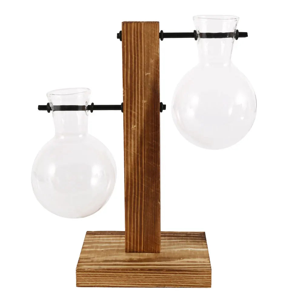 Glass Bulb Planter with Wooden Stand – Minimal Hydroponic Vase