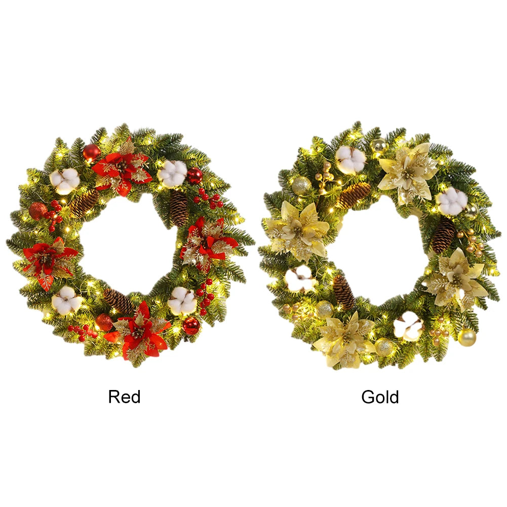 40cm Light-Up Christmas Wreath – Artificial Spruce with Pinecones & Red Berries