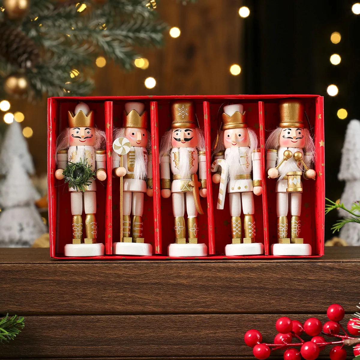 Wooden Nutcracker Ornament Set – 3/4/5 Pcs Christmas Tree Hanging Decor