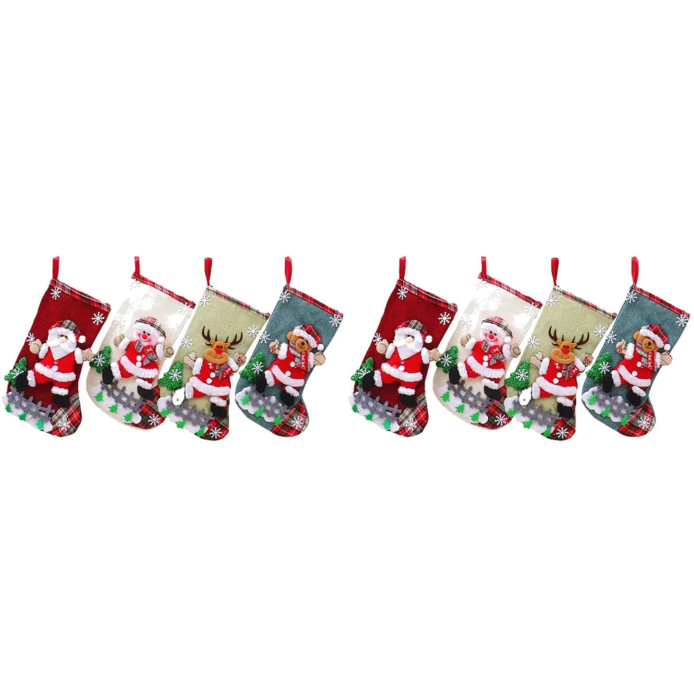 Christmas Stockings Set – 12/4PCS Large Gift Bags with Santa, Snowman, Bear & Elk Designs