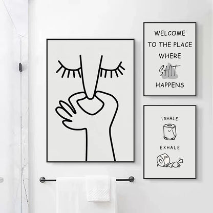 Funny Bathroom Wall Art – “Bad Smell” Black & White Canvas Poster