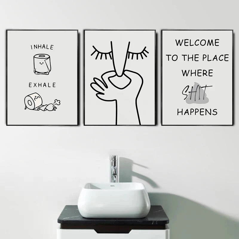 Funny Bathroom Wall Art – “Bad Smell” Black & White Canvas Poster