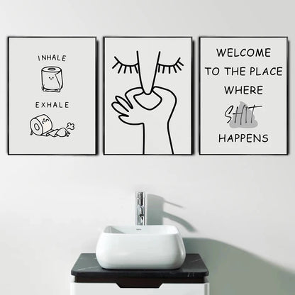Funny Bathroom Wall Art – “Bad Smell” Black & White Canvas Poster