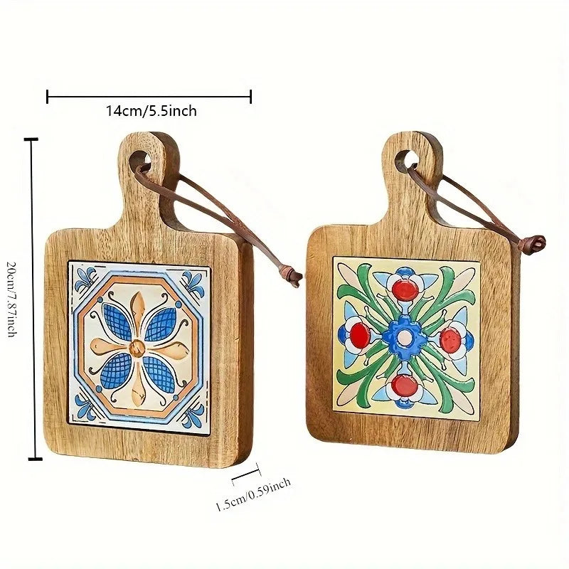 Floral Wooden Trivet – Heat-Resistant Vintage Kitchen Table Mat