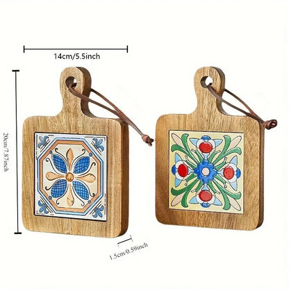 Floral Wooden Trivet – Heat-Resistant Vintage Kitchen Table Mat