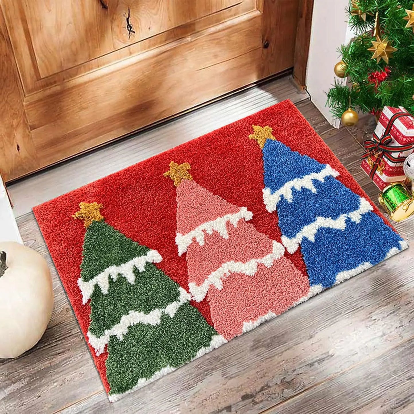 Christmas Door Mat – Santa & Gingerbread Design Holiday Welcome Rug