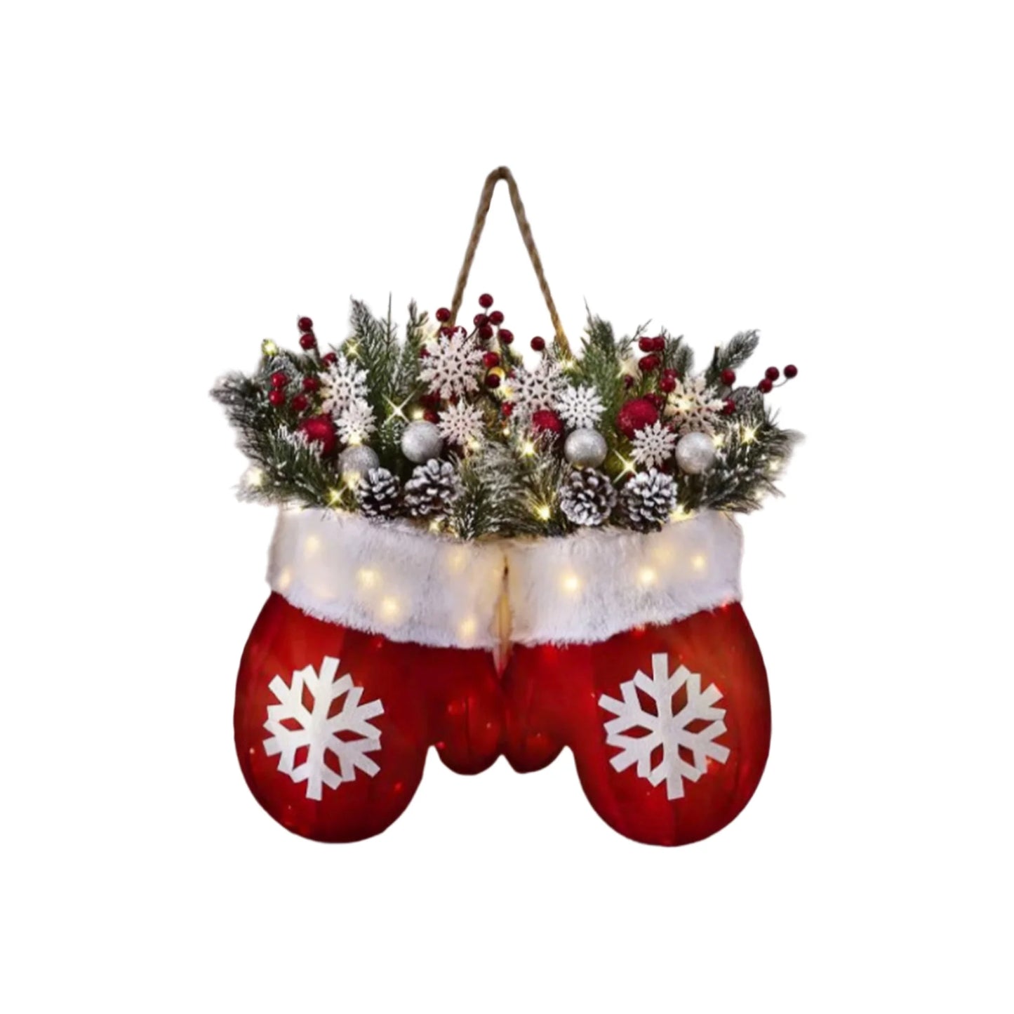 Lighted Pine Christmas Wreath – Snowflake Holiday Decor for Door & Wall