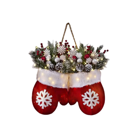 Lighted Pine Christmas Wreath – Snowflake Holiday Decor for Door & Wall