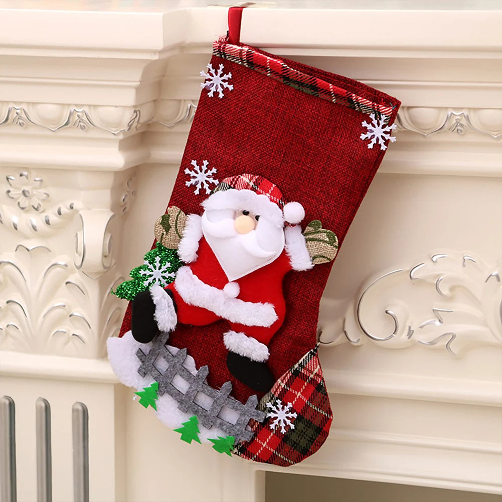 Christmas Stockings Set – 12/4PCS Large Gift Bags with Santa, Snowman, Bear & Elk Designs