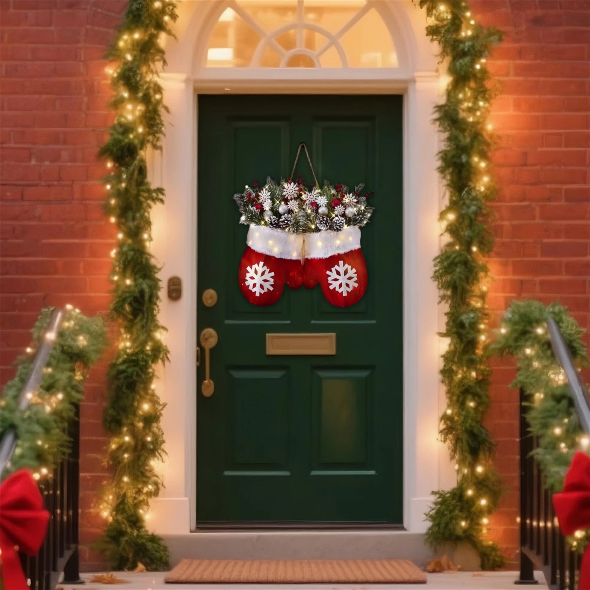 Lighted Pine Christmas Wreath – Snowflake Holiday Decor for Door & Wall