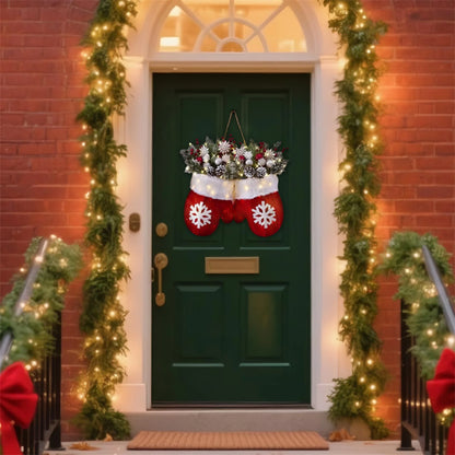 Lighted Pine Christmas Wreath – Snowflake Holiday Decor for Door & Wall