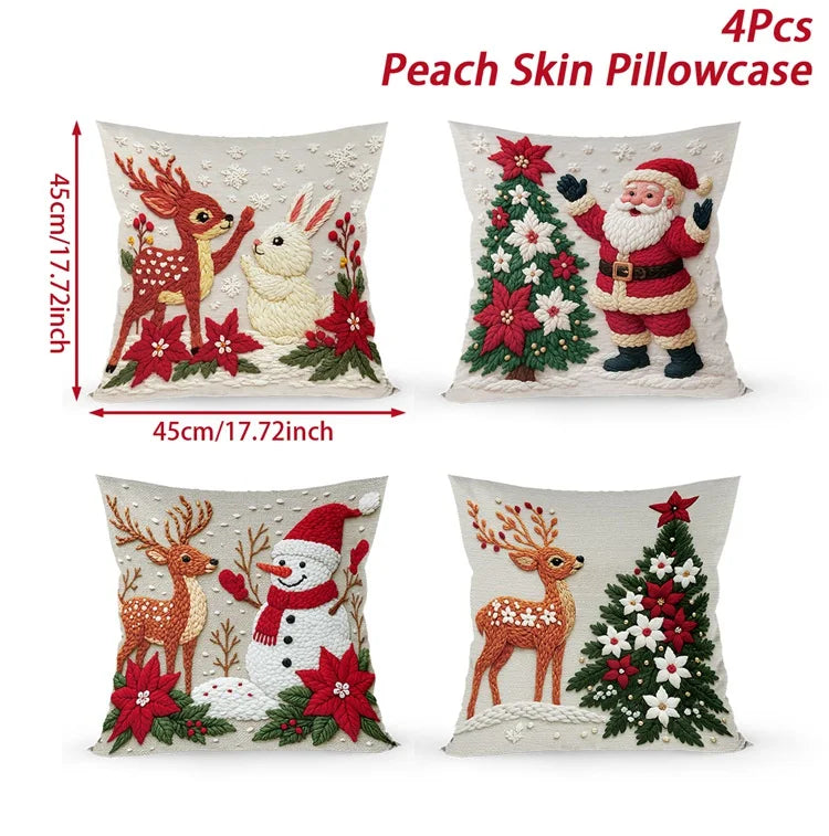 Merry Christmas Cushion Cover Set – 4 Pcs Festive Pillow Cases for Home Decor