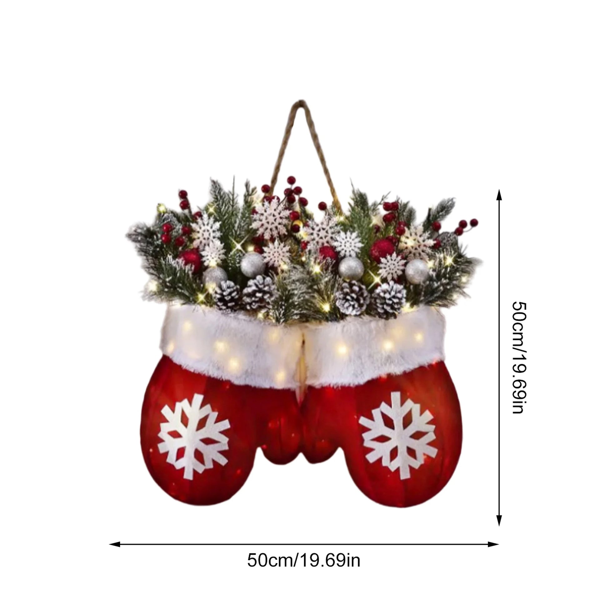 Lighted Pine Christmas Wreath – Snowflake Holiday Decor for Door & Wall