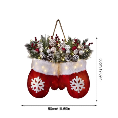 Lighted Pine Christmas Wreath – Snowflake Holiday Decor for Door & Wall