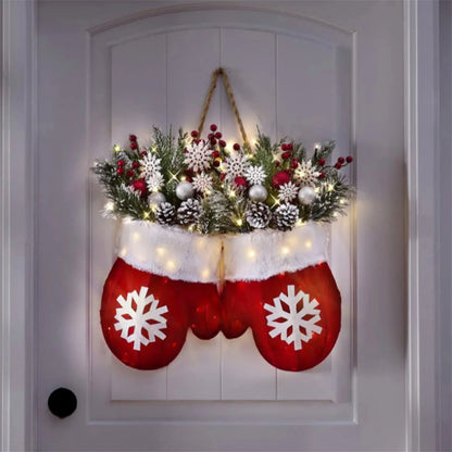 Lighted Pine Christmas Wreath – Snowflake Holiday Decor for Door & Wall