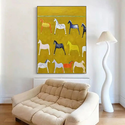 Yellow Horse Abstract Canvas – Hand-Painted Modern Wall Art