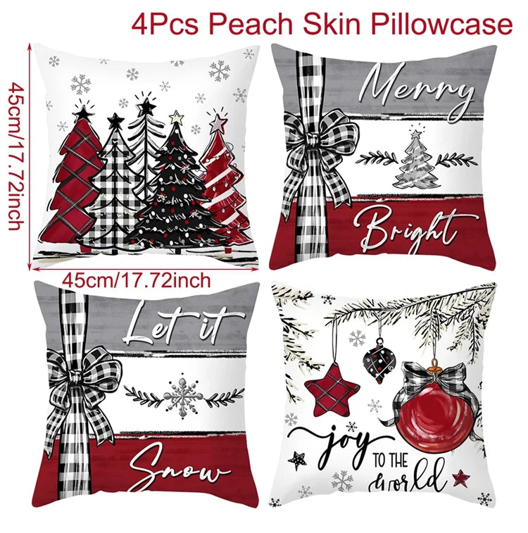 Merry Christmas Cushion Cover Set – 4 Pcs Festive Pillow Cases for Home Decor