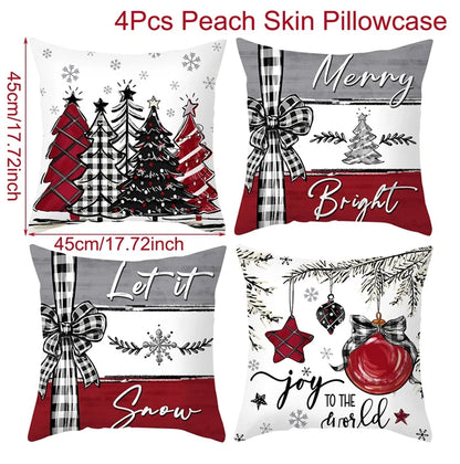 Merry Christmas Cushion Cover Set – 4 Pcs Festive Pillow Cases for Home Decor
