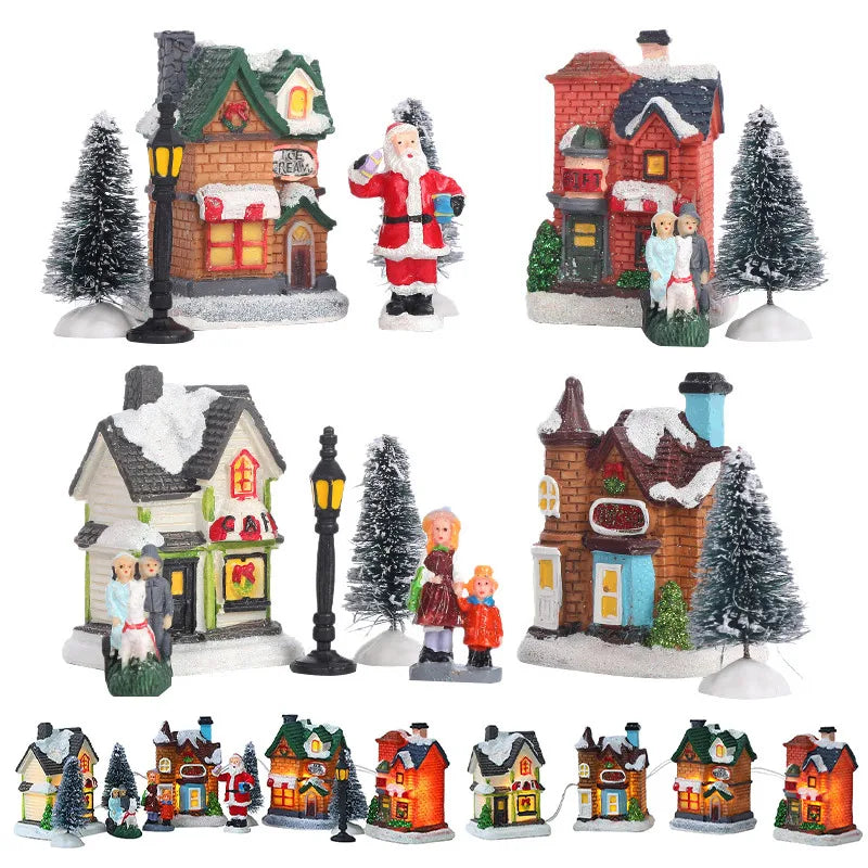 LED Christmas Village Set – Resin Santa House Ornaments