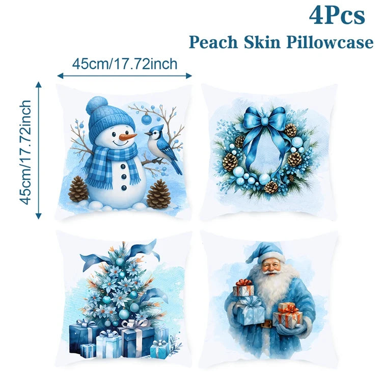 Merry Christmas Cushion Cover Set – 4 Pcs Festive Pillow Cases for Home Decor