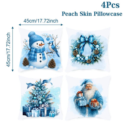 Merry Christmas Cushion Cover Set – 4 Pcs Festive Pillow Cases for Home Decor