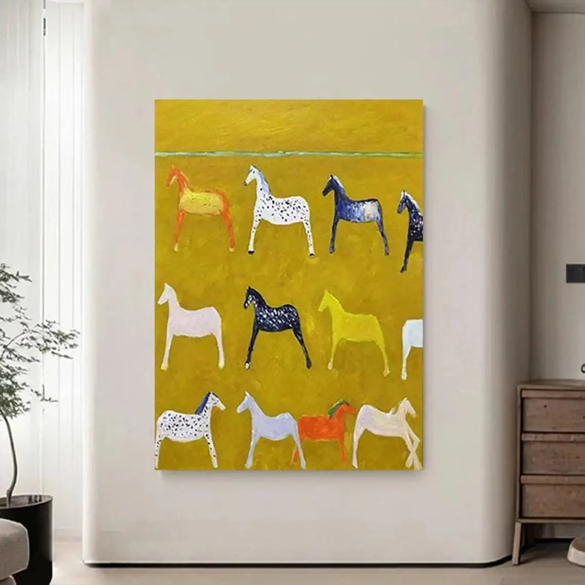Yellow Horse Abstract Canvas – Hand-Painted Modern Wall Art