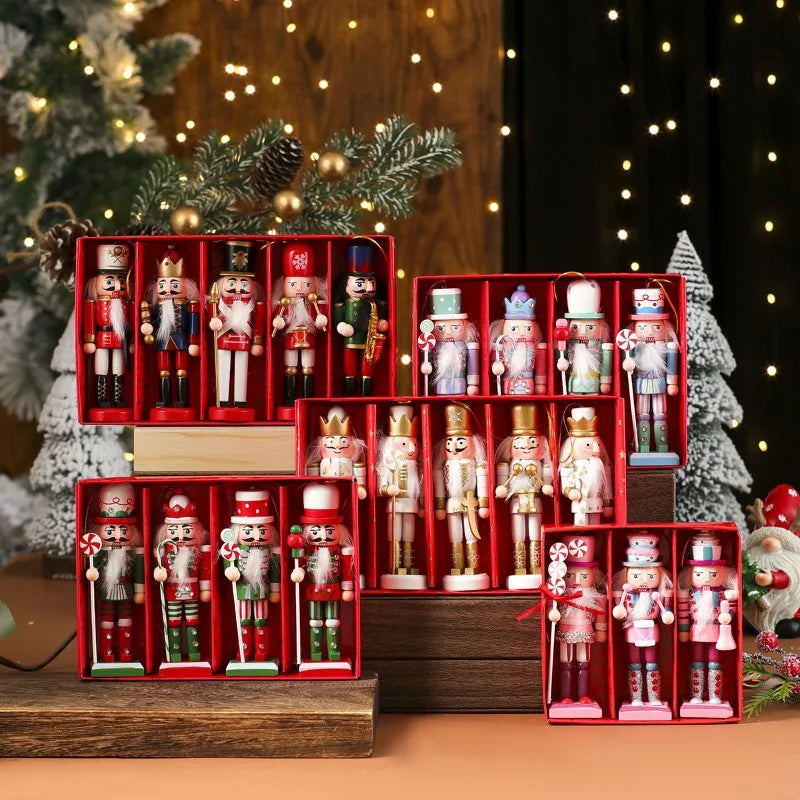 Wooden Nutcracker Ornament Set – 3/4/5 Pcs Christmas Tree Hanging Decor