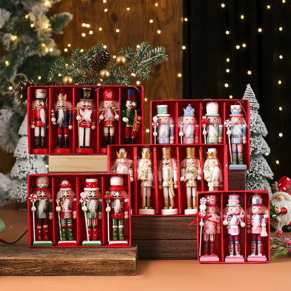 Wooden Nutcracker Ornament Set – 3/4/5 Pcs Christmas Tree Hanging Decor