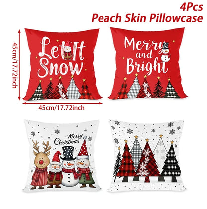 Merry Christmas Cushion Cover Set – 4 Pcs Festive Pillow Cases for Home Decor