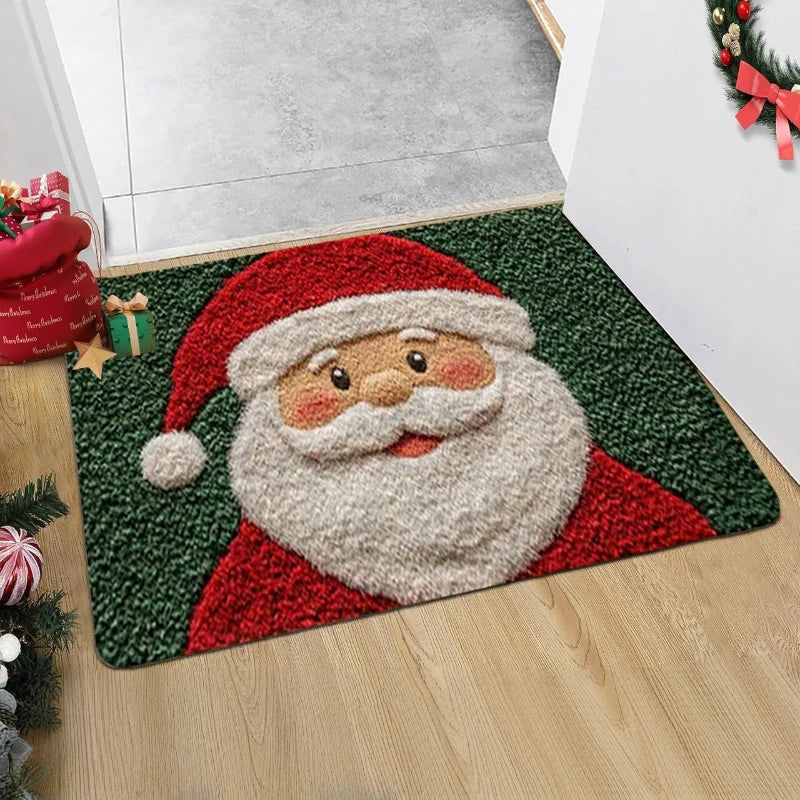 Christmas Door Mat – Santa & Gingerbread Design Holiday Welcome Rug