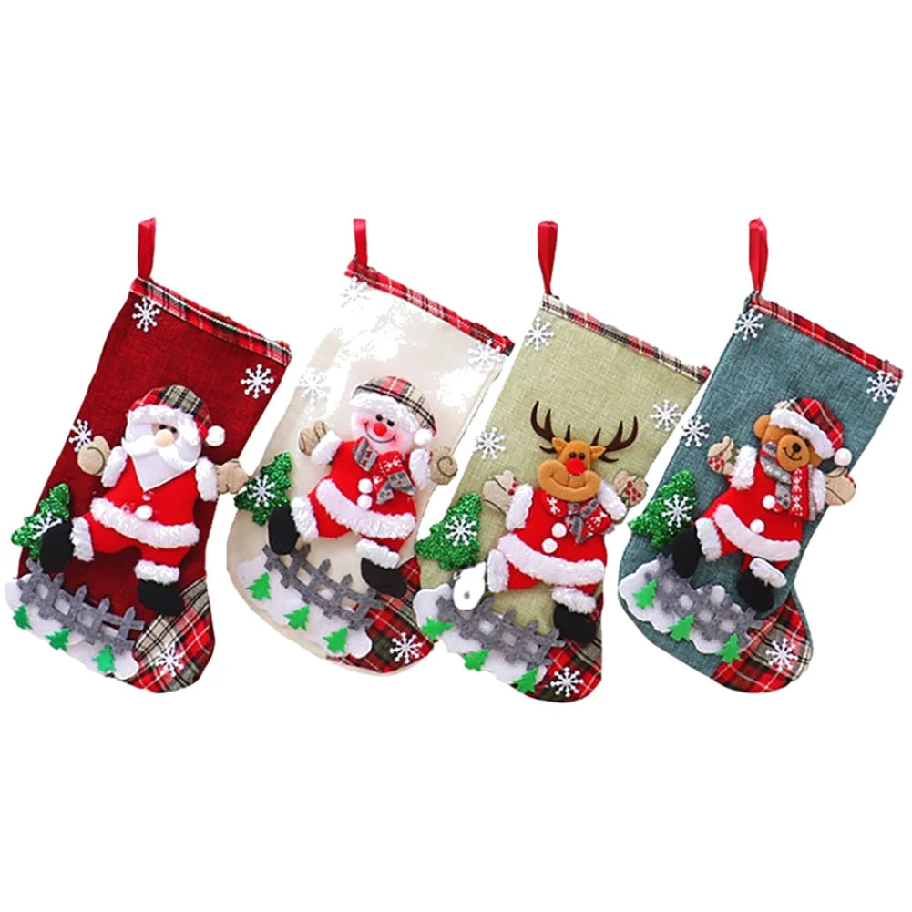 Christmas Stockings Set – 12/4PCS Large Gift Bags with Santa, Snowman, Bear & Elk Designs