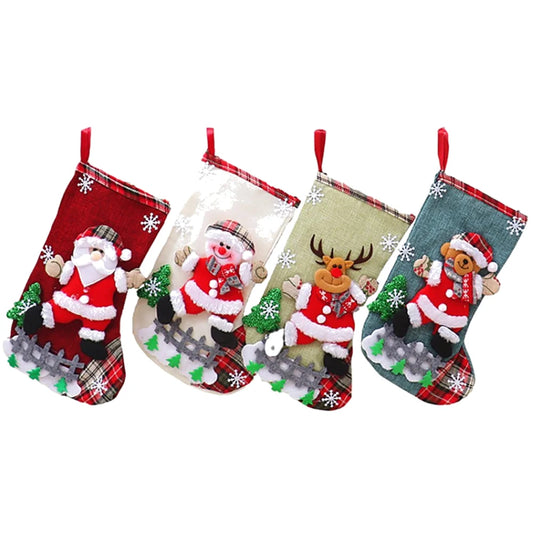 Christmas Stockings Set – 12/4PCS Large Gift Bags with Santa, Snowman, Bear & Elk Designs