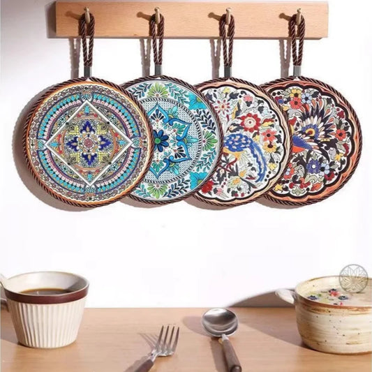 Vintage Ceramic Heat-Resistant Mat with Cork Base – Chinese-Style Dinner Table Coaster