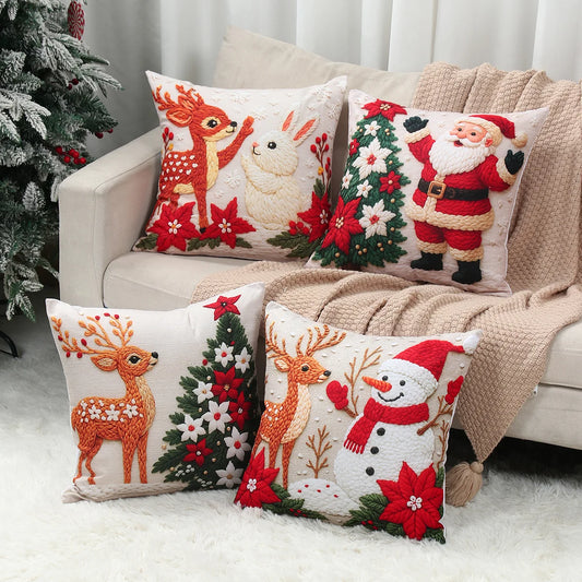 Merry Christmas Cushion Cover Set – 4 Pcs Festive Pillow Cases for Home Decor