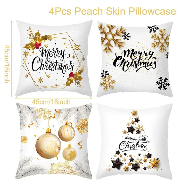 Merry Christmas Cushion Cover Set – 4 Pcs Festive Pillow Cases for Home Decor