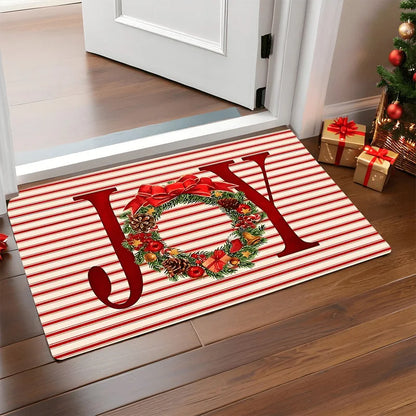 Christmas Door Mat – Santa & Gingerbread Design Holiday Welcome Rug