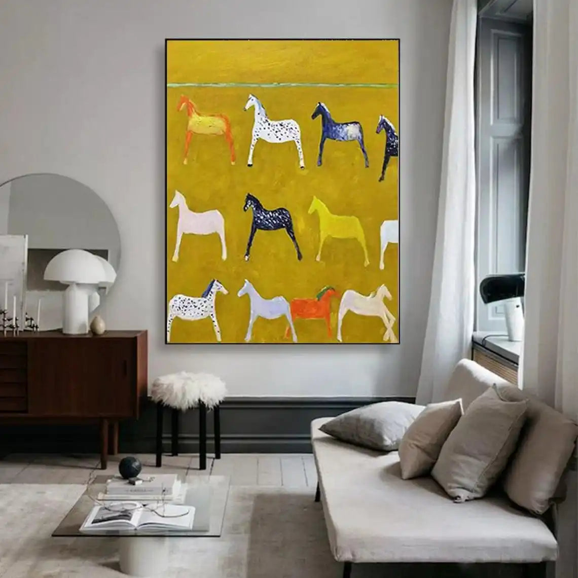Yellow Horse Abstract Canvas – Hand-Painted Modern Wall Art