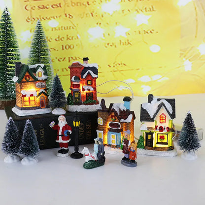 LED Christmas Village Set – Resin Santa House Ornaments