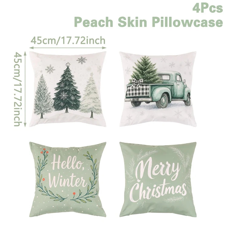 Merry Christmas Cushion Cover Set – 4 Pcs Festive Pillow Cases for Home Decor